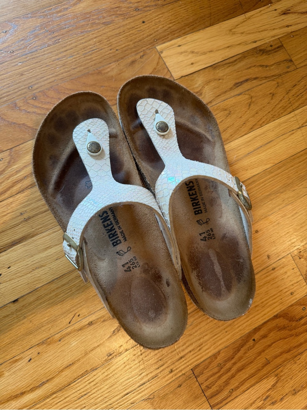 Birkenstock White Gizeh Faux-Snakeskin Thong Sandals